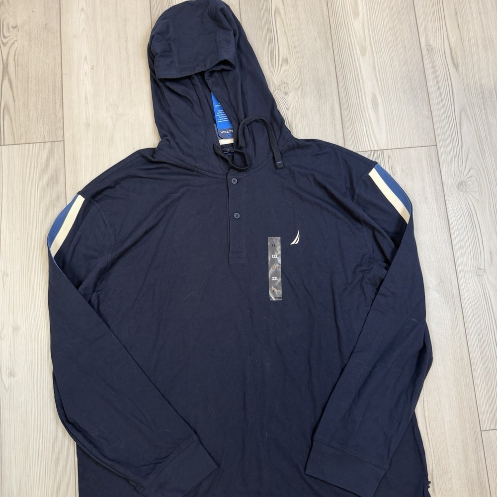 NWT Nautica Men's XXL Pullover Lightweight Hoodie Shirt Blue Drawstrings - Picture 2 of 12